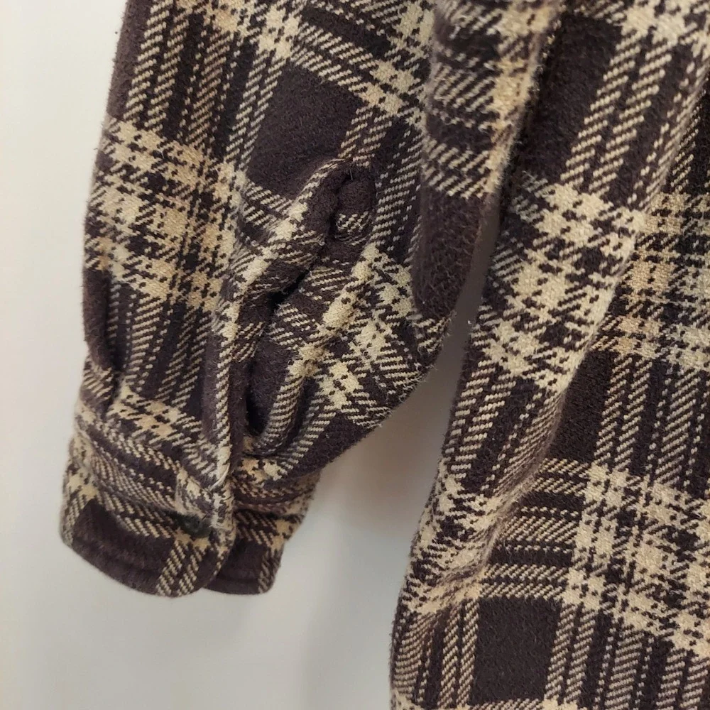 St Johns Bay Men L Brown Plaid Button Up Long Sleeve Cabin Outdoors Grunge Cabin